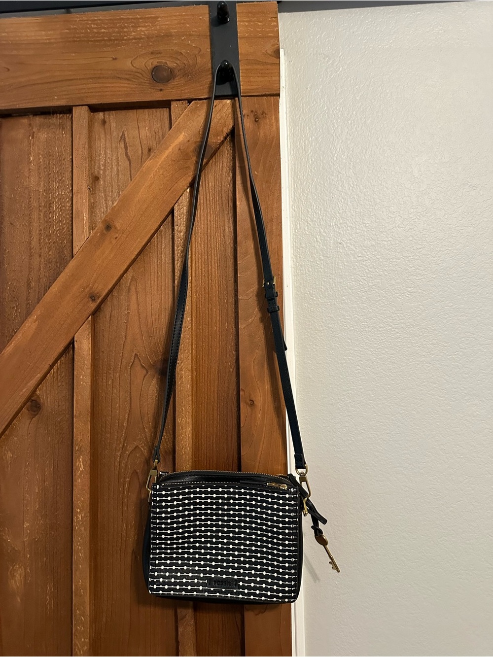 Fossil Black and White Polka Dot Pattern Crossbody Bag